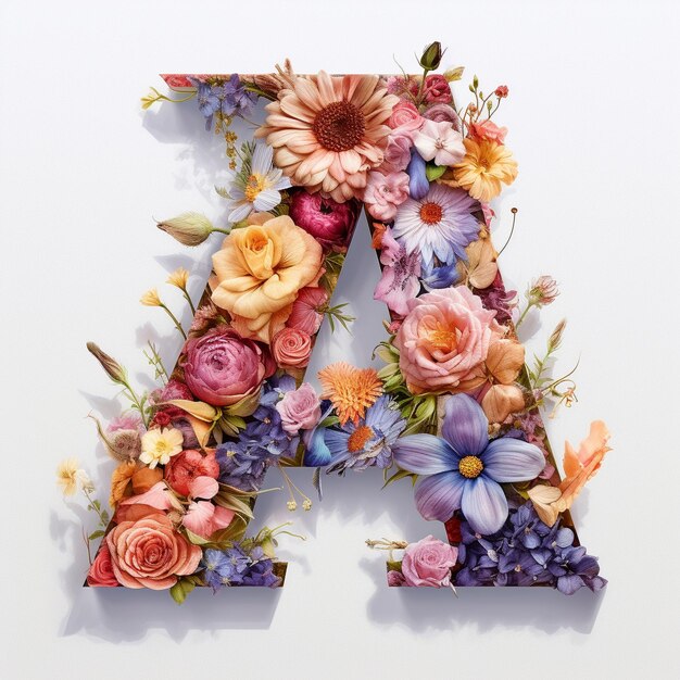 a letter a is decorated with flowers and leaves.