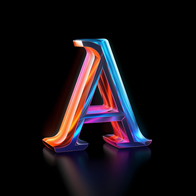 a letter is lit up with a red blue and white