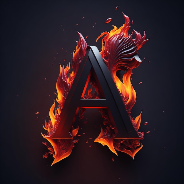 A letter a is made by fire and the word a is shown in a fire