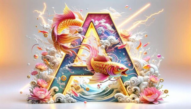 a letter a is on the water with a fish in the background