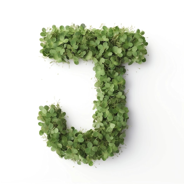 Letter J of the alphabet made from green clover leaves Generative AI