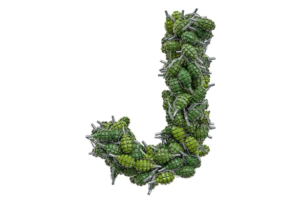 Letter J from hand grenades 3D rendering