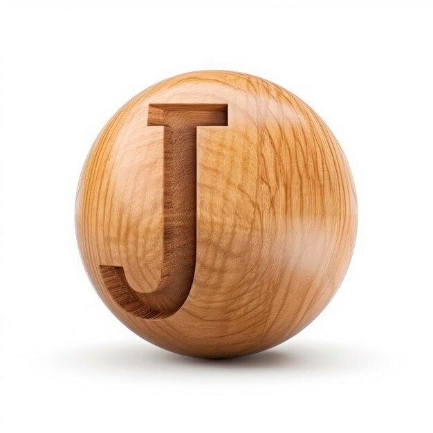 Letter J made of wood 3d on a white background