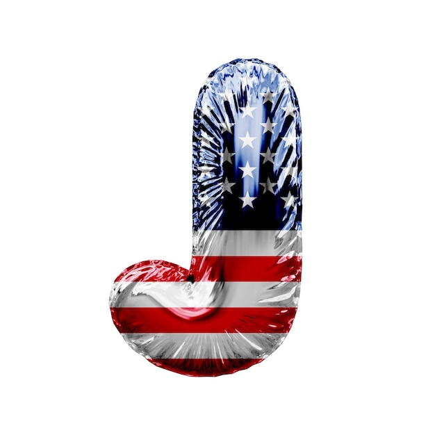 Letter j stars and stripes united states foil balloon font d render