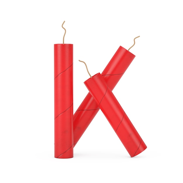 Foto letter k als dynamite sticks alphabet collection op een witte achtergrond. 3d-rendering