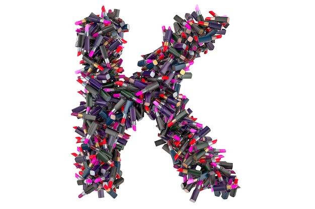 Photo letter k from colored lipsticks 3d rendering