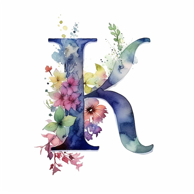 letter K generic logo luxury watercolor alcohol ink with flower design