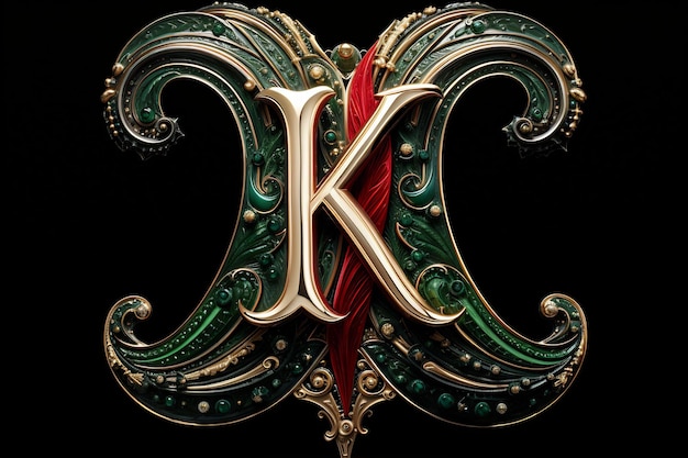 a letter k is shown with a red feather on it