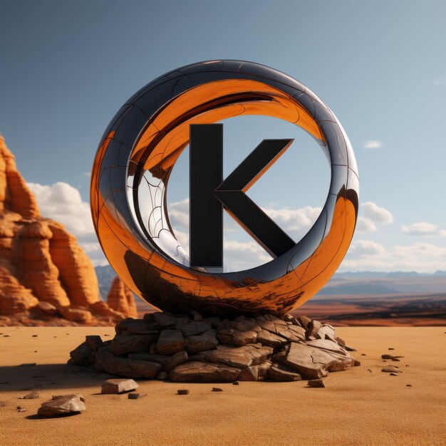 the letter k is sitting on top of a rock in the desert