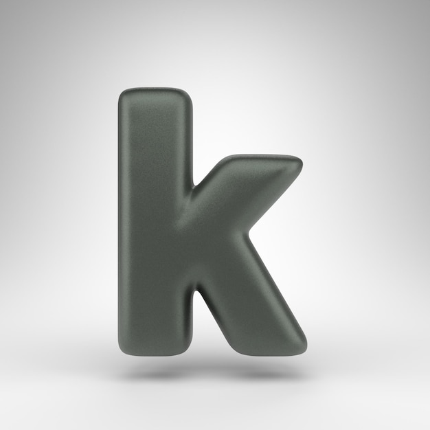 Letter K kleine letters op witte achtergrond. Geanodiseerd groen 3D-gerenderde lettertype met matte textuur.