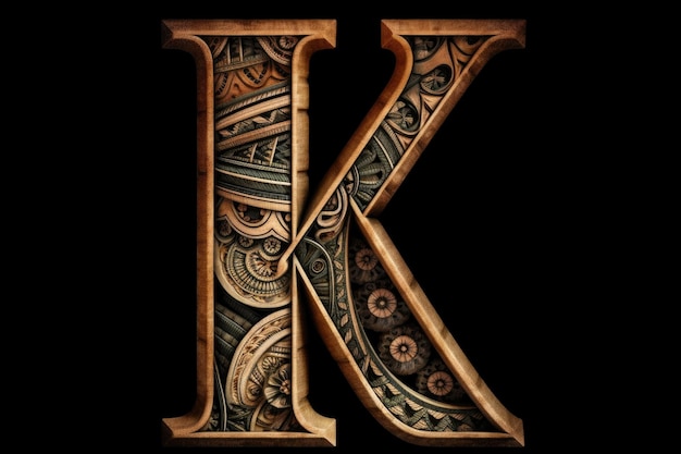 Photo letter k mayan style on black background