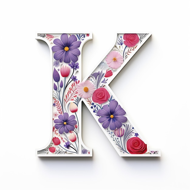 Letter K met bloemenlogo-ontwerp in papercut-stijl