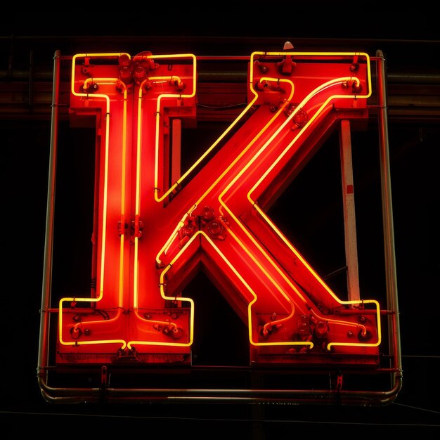 Photo letter k neon sign on dark background