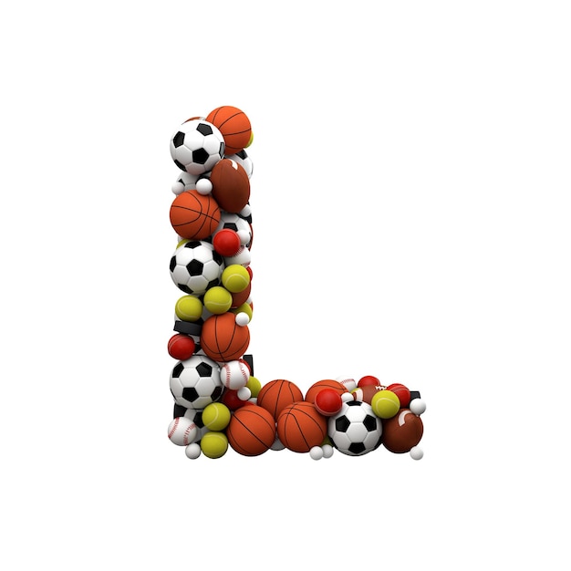 Letter L Font made from sports balls 3D Rendering