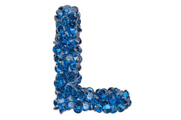 Letter L from blue diamonds or sapphires with brilliant cut 3D rendering