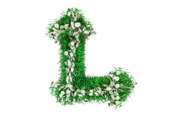Буква L из зеленой травы и цветов. 3d рендеринг.