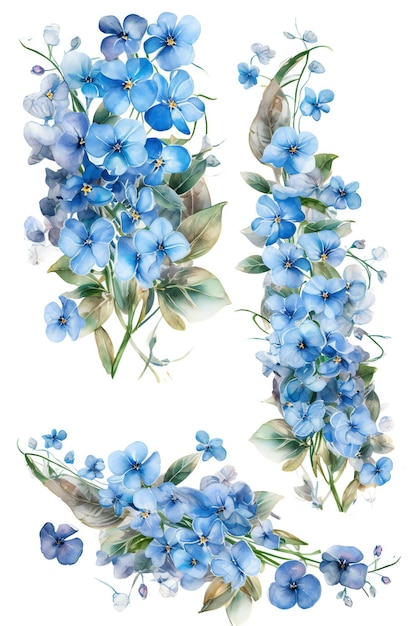 A letter l is painted with watercolors of blue flowers.
