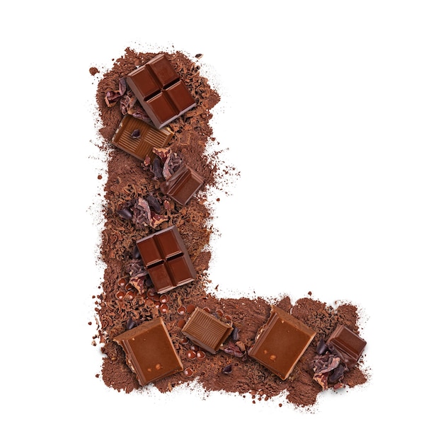 Letter L made of chocolate bar