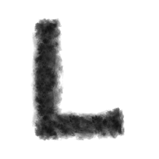 Photo letter l made from black clouds or smoke on a white  with copy space, not render.