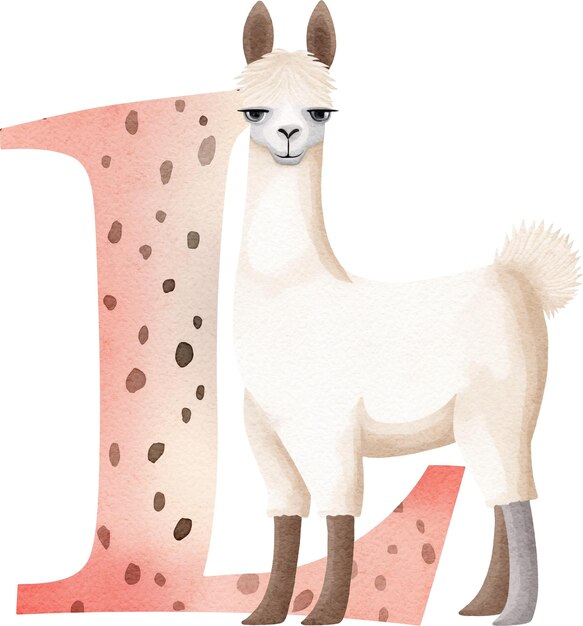 Foto letter l met een lama-illustratie