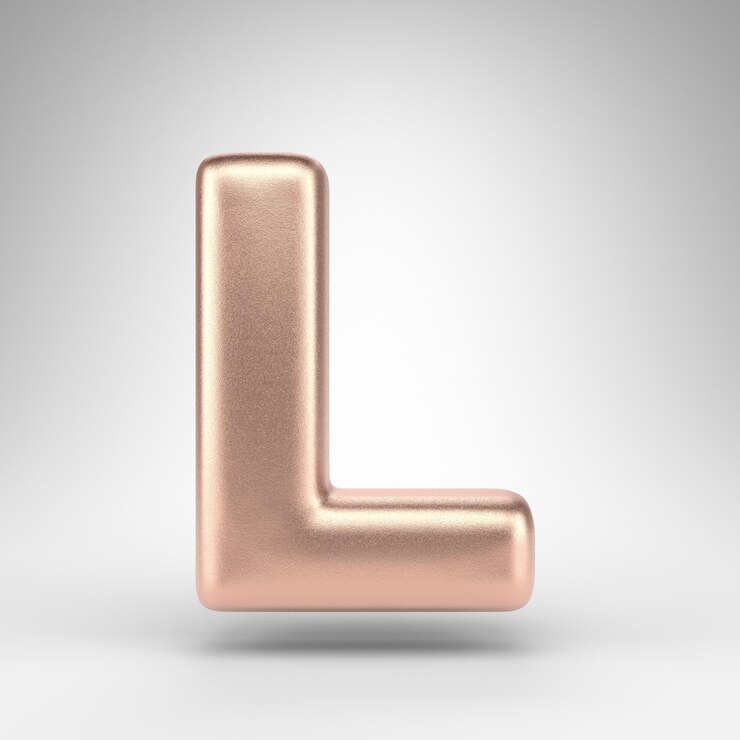 फोटो letter l uppercase on white background. matte copper 3d rendered font with shiny metallic texture.