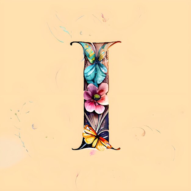 A letter l with flowers and butterflies on it