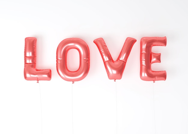 Foto segni gli aerostati di amore su un fondo bianco 3d rendono