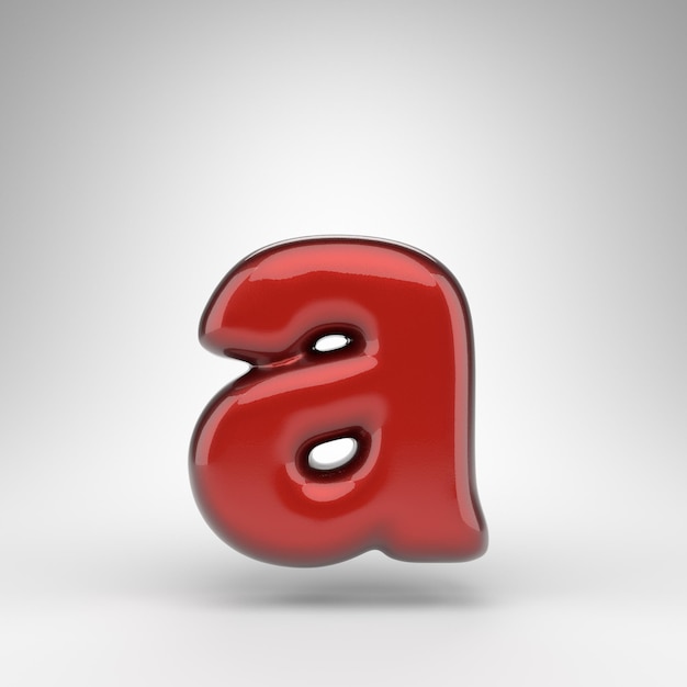 Letter A lowercase on white background. Red car paint 3D rendered font with glossy metallic surface.