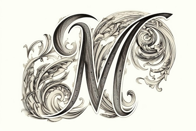 Photo letter m calligraphic style on white background