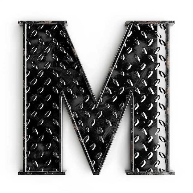 Photo letter m from black diamond plate on white background