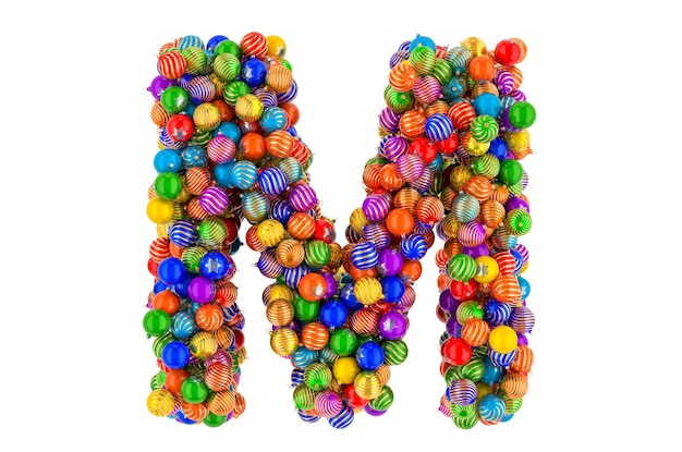 Letter M from colored Christmas balls Xmas balls font 3D rendering