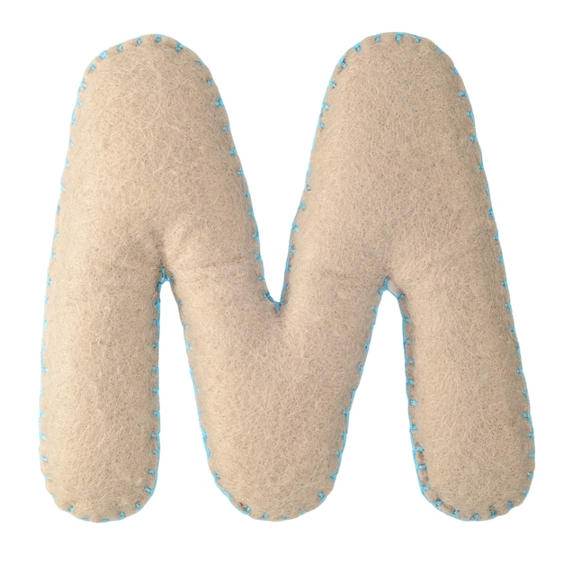 Letter M from felt isolated on white