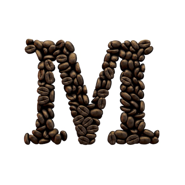 Letter M koffieboon alfabet belettering 3D-Rendering