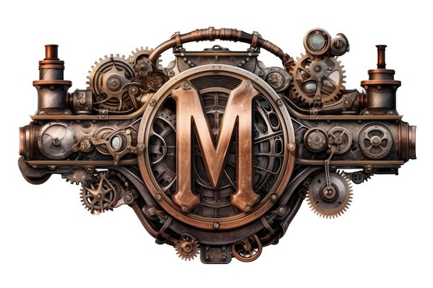 Photo letter m steampunk style on white background