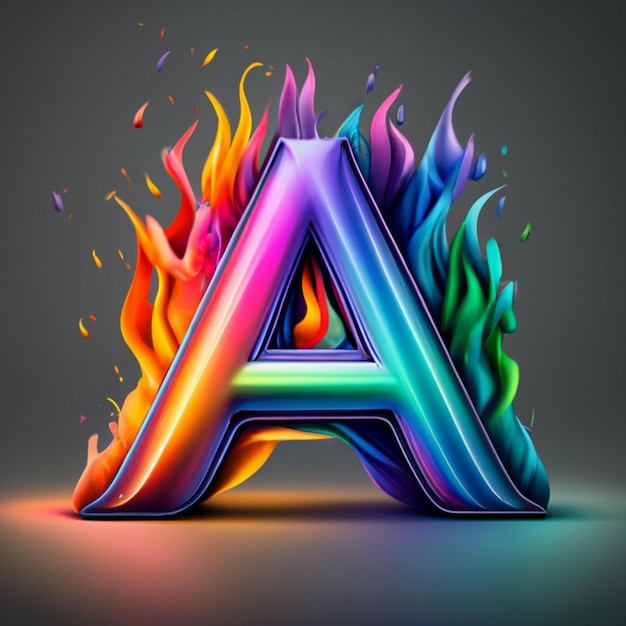 Photo a letter a made of rainbow fire with black background