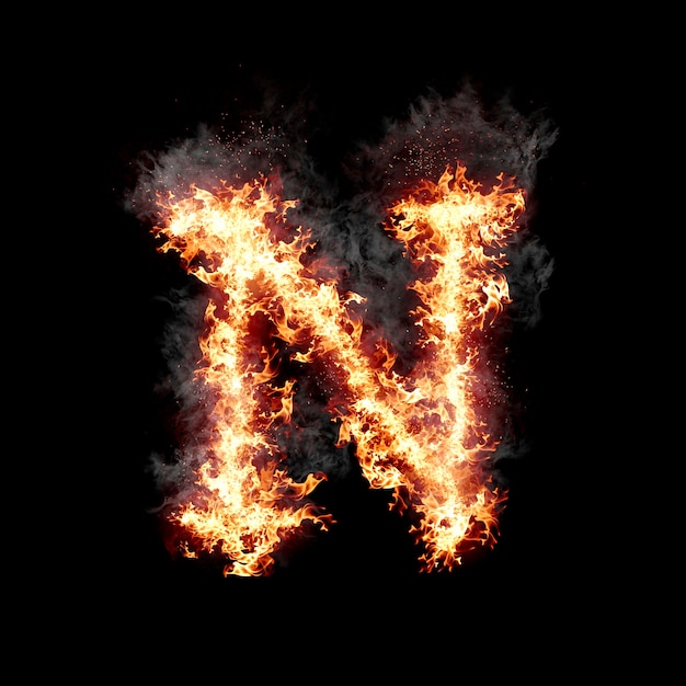 Premium Photo | Letter n burning in fire art isolated on black ...