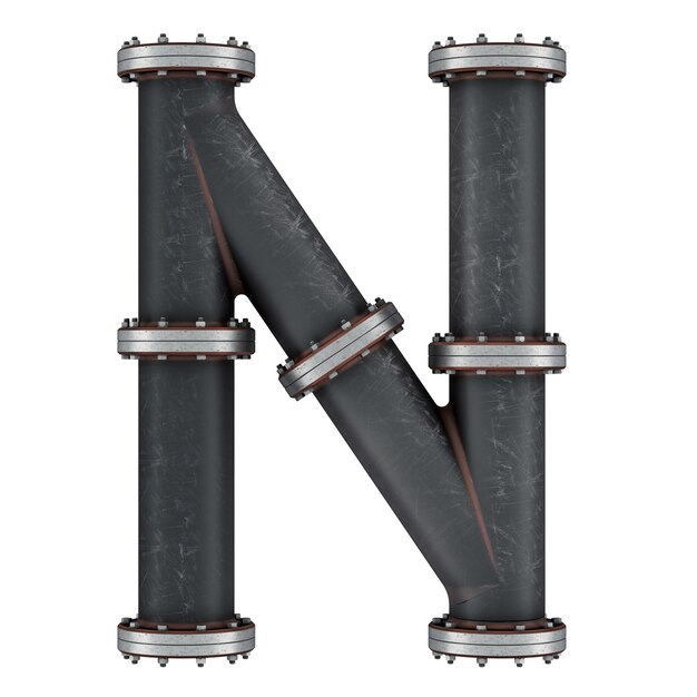 Photo letter n from cast iron pipes 3d rendering isolated on white background