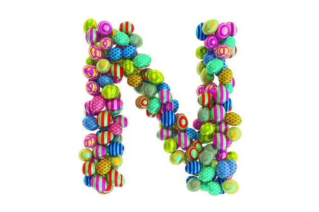 Letter N from colored Easter eggs 3D rendering