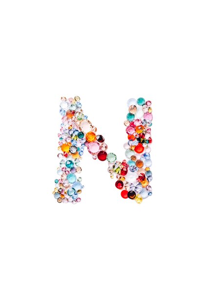 Letter N from glass bright gems