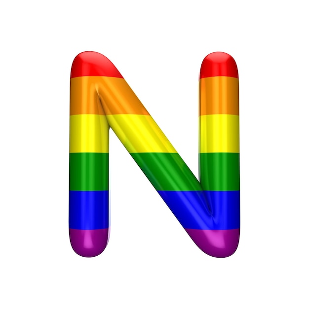 Letter N gay pride regenboogvlag alfabet LGBT lettertype 3D-rendering