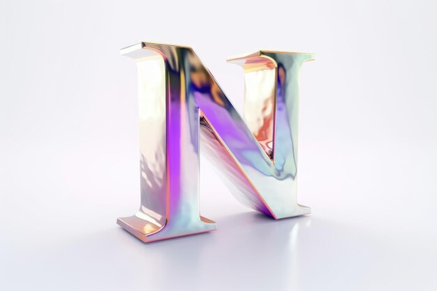 Photo letter n holographic on white background
