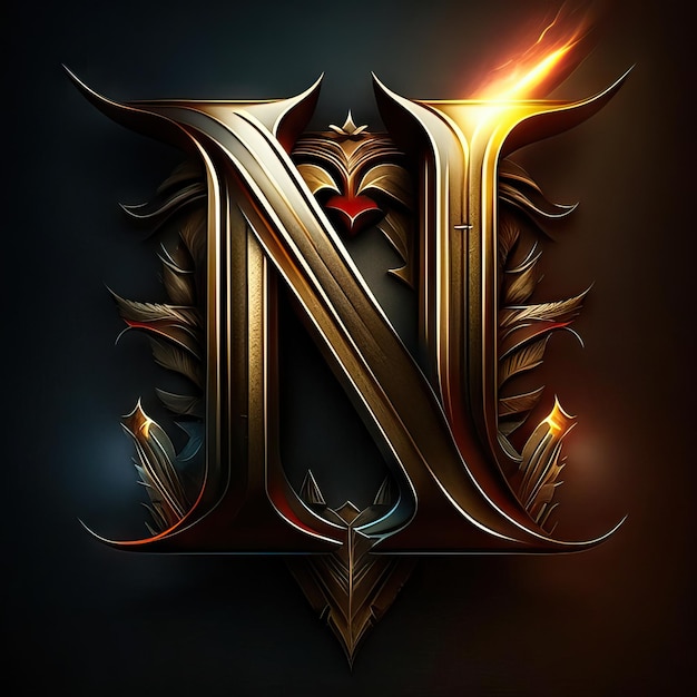 Letter N logo in gold