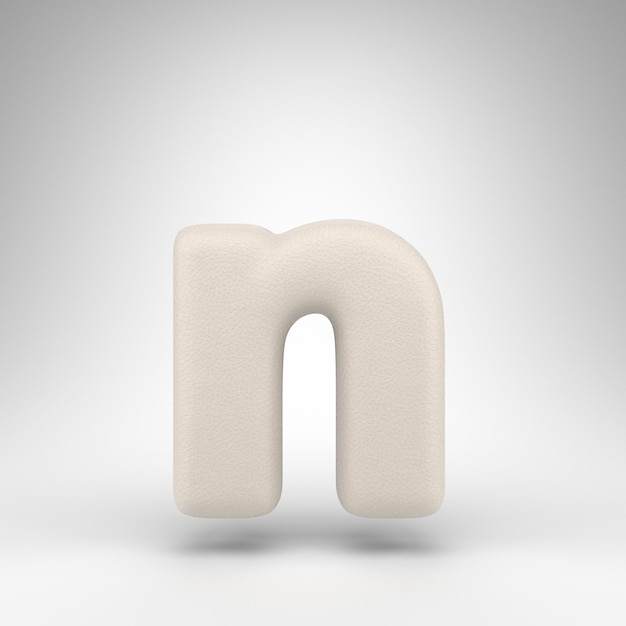 Letter N lowercase on white background. White leather 3D rendeWhite font with skin texture.