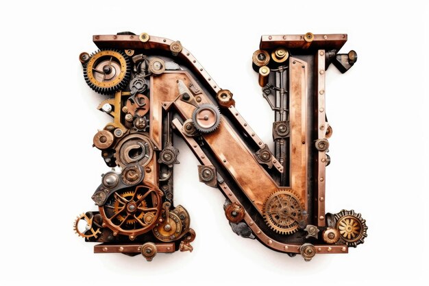 Foto letter n steampunk stijl op witte achtergrond