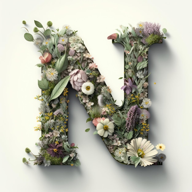 Foto letter n versierd met lentebloemen generatieve ai