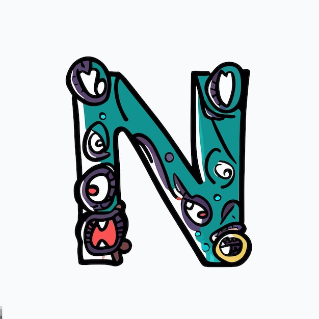 文字の n と文字の n の絵を描いた文字