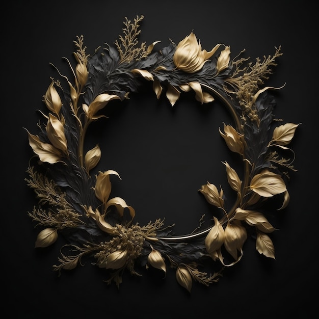 Letter O in beautiful luxury floral golden lightening design on a black wall background Generative