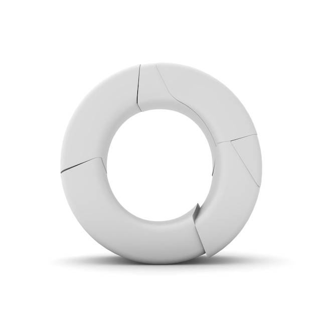 Letter O Broken cracked font 3D Rendering