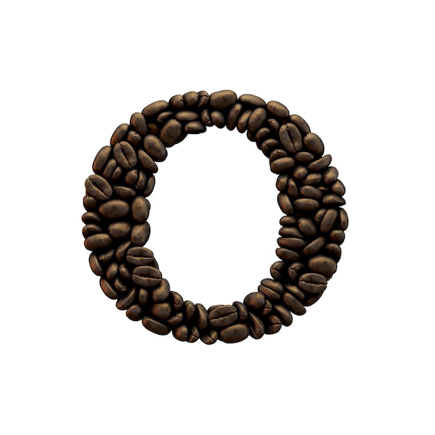 Photo letter o coffee bean alphabet lettering 3d rendering