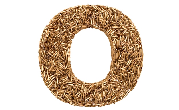 Letter O from bullets 3D rendering